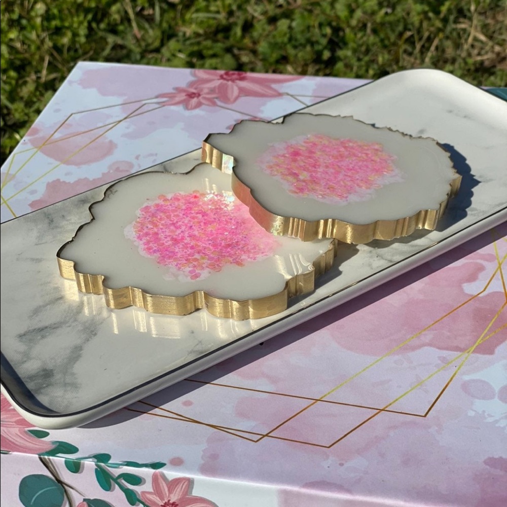 Set of two geode style handmade coasters
